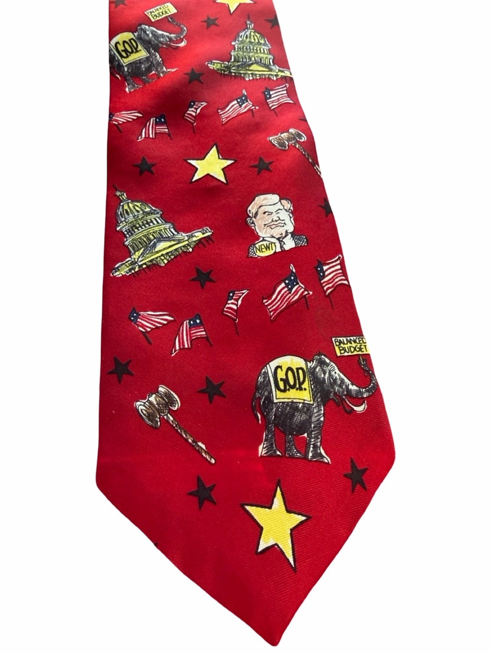 Vintage 1996 Mike Luckovich Newt Gingrich GOP 100% Silk Political Tie
